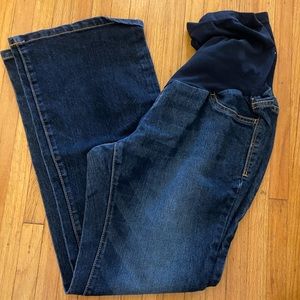 Blue stretch jeans with navy belly band